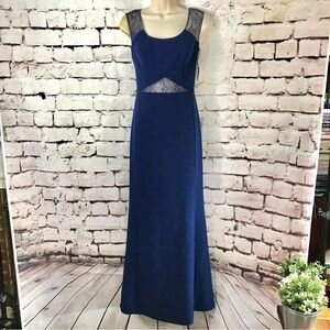 AIDAN MATTOX Lace inset cutout Navy Blue Prom Formal Dress Size 4 NEW WITH TAGS